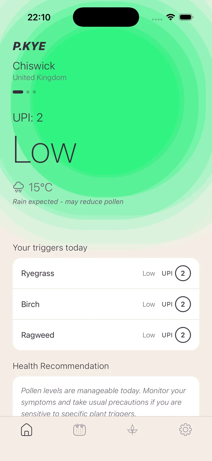 Pollen alert notification on the iPhone lock screen